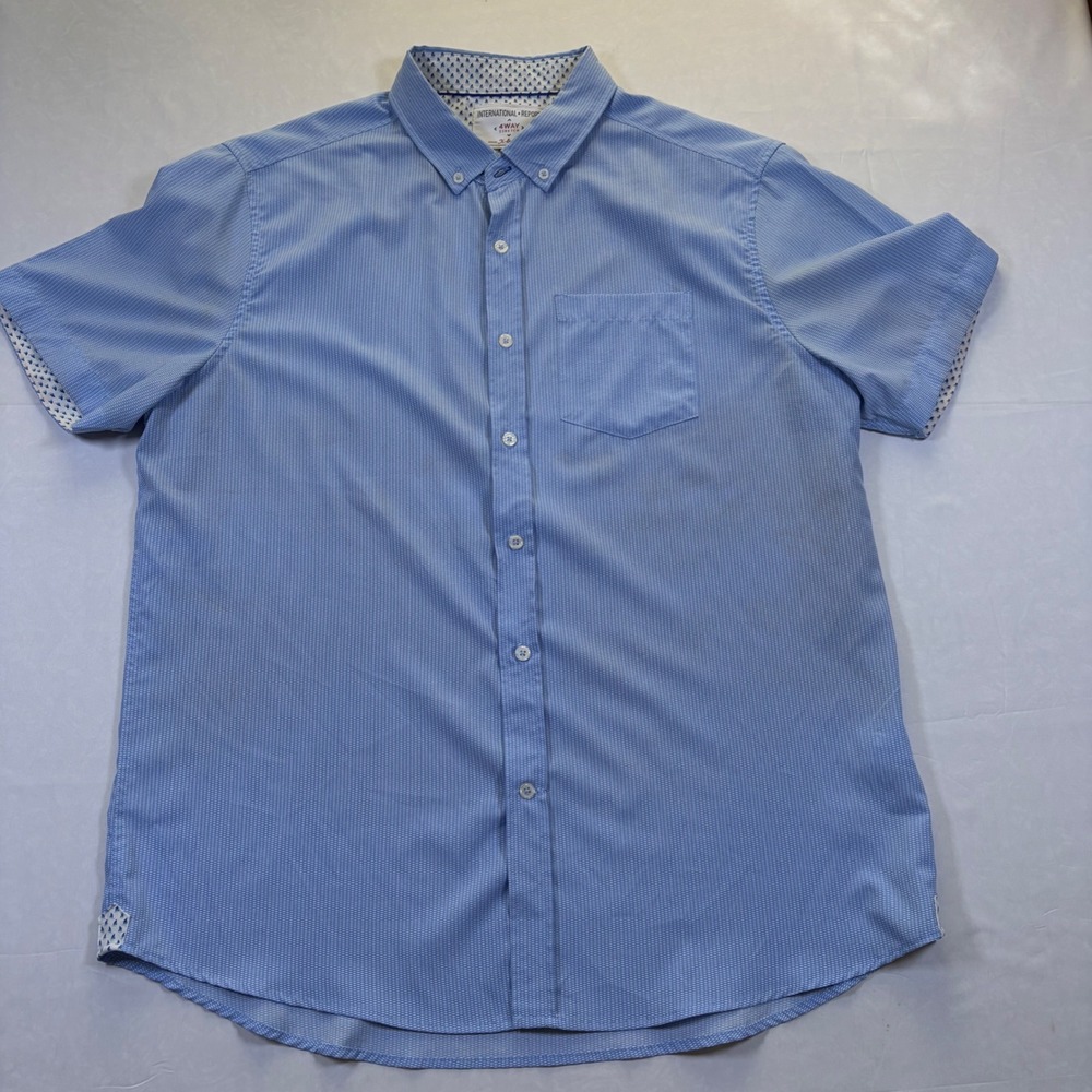 International Report Mens XL Blue 4-Way Stretch Short Sleeve Button Down Shirt